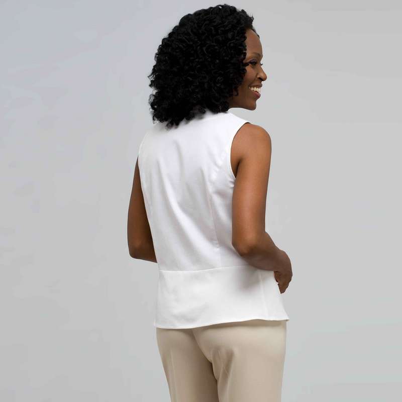 Sleeveless Pleated Shirt, White, large image number 1